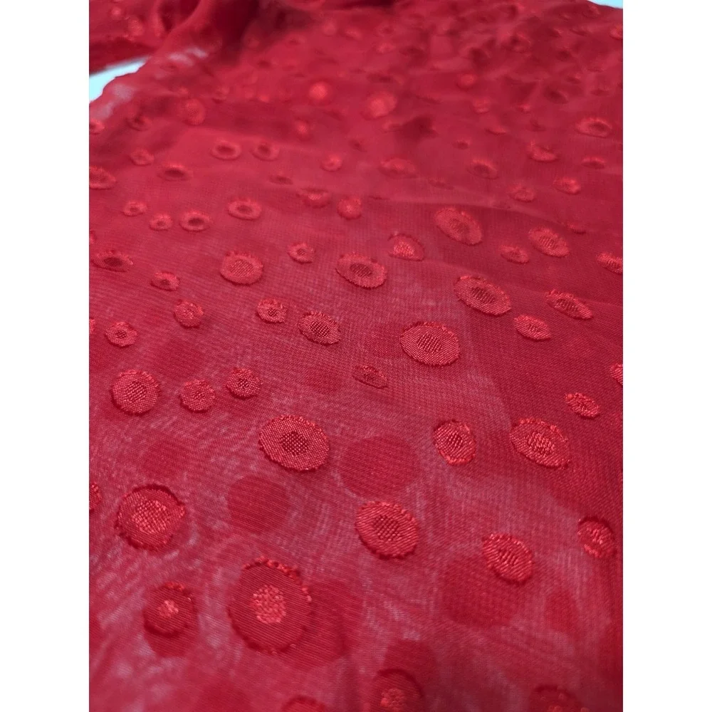 Vintage A. BYER Red Sheer Career Blouse PUFF SLEEVE Size XL Valentines - Picture 9 of 9